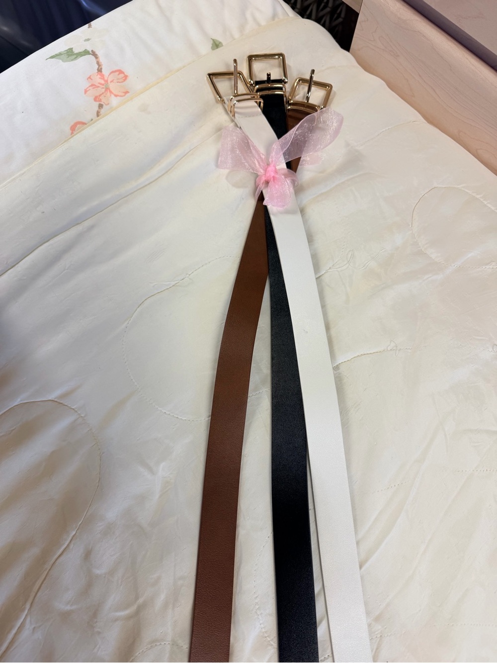 Classic Trio Leather Belts - Brown, Black & White. NEW -never used too big